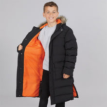 Load image into Gallery viewer, Kangaroo Poo Boys Longline Faux Fur Trim Hooded Coat Black