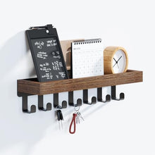 Load image into Gallery viewer, SWTYMIKI Key Holder with Wood Tray and 6 Hooks, Wall Mounted Key Racks, Key Hangers Home Decor Key Rack Mail Organizer for Hallway, Entryway, Bedroom, Mudroom, Office