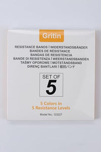 Gritin Resistance Bands, Set of 5 Skin-Friendly Resistance Fitness Exercise Loop Bands with 5 Different Strength Levels - Carrying Case Included - Ideal for Home, Gym, Yoga, Training