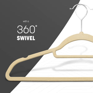 Velvet Hangers 20 Pack - Non-Slip Clothes Hangers with Tie Bar & 360° Hook - Durable & Sturdy, Space-Saving Wardrobe Organisers for Suits, Jackets & Clothes- Home Storage Solution (Grey)