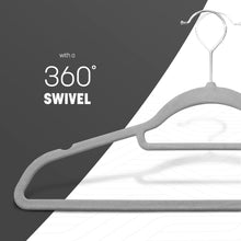 Load image into Gallery viewer, Velvet Hangers 20 Pack - Non-Slip Clothes Hangers with Tie Bar &amp; 360° Hook - Durable &amp; Sturdy, Space-Saving Wardrobe Organisers for Suits, Jackets &amp; Clothes- Home Storage Solution (Grey)