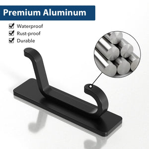 Self Adhesive Hooks, Extra Sticky and Strong, Hanging up to 6KG, Heavy Duty Stick on, No-Nail Hook for Back of Door, Black, 4 Pack