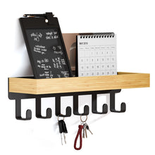 Load image into Gallery viewer, SWTYMIKI Key Holder with Wood Tray and 6 Hooks, Wall Mounted Key Racks, Key Hangers Home Decor Key Rack Mail Organizer for Hallway, Entryway, Bedroom, Mudroom, Office