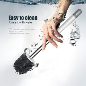 Silicone Toilet Brushes & Holders, Deep Cleaner, Toilet Brush with Quick Drying Holder Set for Bathroom