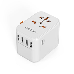 Universal Travel Adapter Worldwide with 2 USB C and 2 USB A Ports, Universal Plug Adaptor UK to World, International Adapter for EU, USA, UK, Australia, Thailand etc. not a Voltage Converter