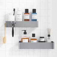 2 Pack Rustproof Shower Caddy - 2 Shelves, Drill-Free & Quick-Dry Shower Organizer, Rustproof Bathroom Shelves with 4 Hooks, Large, Black