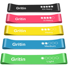 Load image into Gallery viewer, Gritin Resistance Bands, Set of 5 Skin-Friendly Resistance Fitness Exercise Loop Bands with 5 Different Strength Levels - Carrying Case Included - Ideal for Home, Gym, Yoga, Training