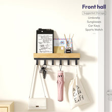 Load image into Gallery viewer, SWTYMIKI Key Holder with Wood Tray and 6 Hooks, Wall Mounted Key Racks, Key Hangers Home Decor Key Rack Mail Organizer for Hallway, Entryway, Bedroom, Mudroom, Office