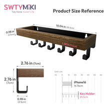 Load image into Gallery viewer, SWTYMIKI Key Holder with Wood Tray and 6 Hooks, Wall Mounted Key Racks, Key Hangers Home Decor Key Rack Mail Organizer for Hallway, Entryway, Bedroom, Mudroom, Office