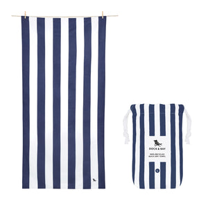 Beach Towel - Quick Dry, Sand Free - Compact, Lightweight - 100% Recycled - Includes Bag - Cabana - Whitsunday Blue - Large (160x90cm, 63x35)