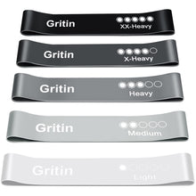 Load image into Gallery viewer, Gritin Resistance Bands, Set of 5 Skin-Friendly Resistance Fitness Exercise Loop Bands with 5 Different Strength Levels - Carrying Case Included - Ideal for Home, Gym, Yoga, Training