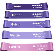 Load image into Gallery viewer, Gritin Resistance Bands, Set of 5 Skin-Friendly Resistance Fitness Exercise Loop Bands with 5 Different Strength Levels - Carrying Case Included - Ideal for Home, Gym, Yoga, Training