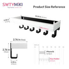 Load image into Gallery viewer, SWTYMIKI Key Holder with Wood Tray and 6 Hooks, Wall Mounted Key Racks, Key Hangers Home Decor Key Rack Mail Organizer for Hallway, Entryway, Bedroom, Mudroom, Office