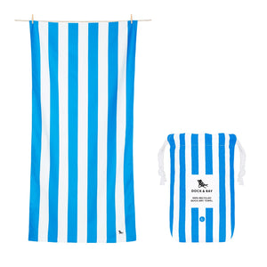 Beach Towel - Quick Dry, Sand Free - Compact, Lightweight - 100% Recycled - Includes Bag - Cabana - Whitsunday Blue - Large (160x90cm, 63x35)