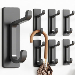 Self Adhesive Hooks, Extra Sticky and Strong, Hanging up to 6KG, Heavy Duty Stick on, No-Nail Hook for Back of Door, Black, 4 Pack