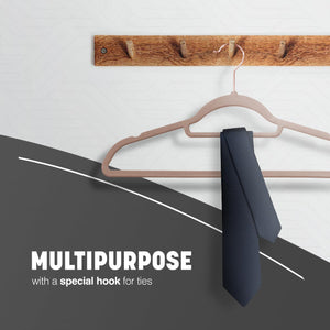 Velvet Hangers 20 Pack - Non-Slip Clothes Hangers with Tie Bar & 360° Hook - Durable & Sturdy, Space-Saving Wardrobe Organisers for Suits, Jackets & Clothes- Home Storage Solution (Grey)