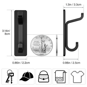 Self Adhesive Hooks, Extra Sticky and Strong, Hanging up to 6KG, Heavy Duty Stick on, No-Nail Hook for Back of Door, Black, 4 Pack