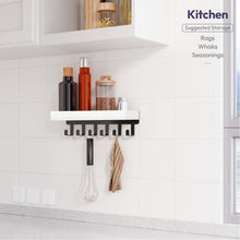 Load image into Gallery viewer, SWTYMIKI Key Holder with Wood Tray and 6 Hooks, Wall Mounted Key Racks, Key Hangers Home Decor Key Rack Mail Organizer for Hallway, Entryway, Bedroom, Mudroom, Office