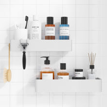 Load image into Gallery viewer, 2 Pack Rustproof Shower Caddy - 2 Shelves, Drill-Free &amp; Quick-Dry Shower Organizer, Rustproof Bathroom Shelves with 4 Hooks, Large, Black