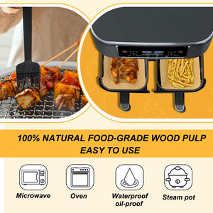 100pcs Air Fryer Liners for Ninja Dual, Air Fryer AF300UK AF400UK Accessories, Disposable Airfryer Parchment Paper Liners, Compatible with Ninja, Breville, Tower & Other Dual Zone Fryers