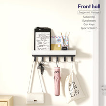 Load image into Gallery viewer, SWTYMIKI Key Holder with Wood Tray and 6 Hooks, Wall Mounted Key Racks, Key Hangers Home Decor Key Rack Mail Organizer for Hallway, Entryway, Bedroom, Mudroom, Office