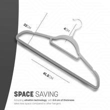 Load image into Gallery viewer, Velvet Hangers 20 Pack - Non-Slip Clothes Hangers with Tie Bar &amp; 360° Hook - Durable &amp; Sturdy, Space-Saving Wardrobe Organisers for Suits, Jackets &amp; Clothes- Home Storage Solution (Grey)
