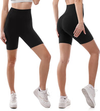 Load image into Gallery viewer, High Waisted Cycling Shorts Women - Tummy Control Buttery Soft Biker Yoga Running Gym Black Workout Athletic Shorts