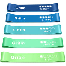 Load image into Gallery viewer, Gritin Resistance Bands, Set of 5 Skin-Friendly Resistance Fitness Exercise Loop Bands with 5 Different Strength Levels - Carrying Case Included - Ideal for Home, Gym, Yoga, Training