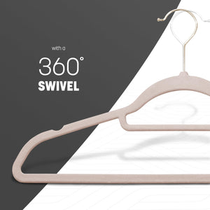 Velvet Hangers 20 Pack - Non-Slip Clothes Hangers with Tie Bar & 360° Hook - Durable & Sturdy, Space-Saving Wardrobe Organisers for Suits, Jackets & Clothes- Home Storage Solution (Grey)