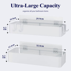 2 Pack Rustproof Shower Caddy - 2 Shelves, Drill-Free & Quick-Dry Shower Organizer, Rustproof Bathroom Shelves with 4 Hooks, Large, Black