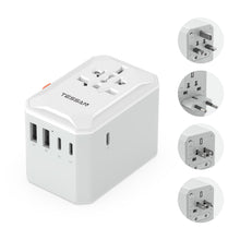 Load image into Gallery viewer, Universal Travel Adapter Worldwide with 2 USB C and 2 USB A Ports, Universal Plug Adaptor UK to World, International Adapter for EU, USA, UK, Australia, Thailand etc. not a Voltage Converter