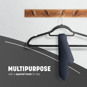 Velvet Hangers 20 Pack - Non-Slip Clothes Hangers with Tie Bar & 360° Hook - Durable & Sturdy, Space-Saving Wardrobe Organisers for Suits, Jackets & Clothes- Home Storage Solution (Grey)