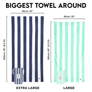 Beach Towel - Quick Dry, Sand Free - Compact, Lightweight - 100% Recycled - Includes Bag - Cabana - Whitsunday Blue - Large (160x90cm, 63x35)
