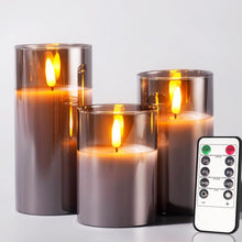 Load image into Gallery viewer, Glass Gold Real Wax LED Candles Flickering with Remote &amp; Timer - Fake Candles Flickering Light, Battery Candles Set of 3, Festival, Room Decor, Home Decor