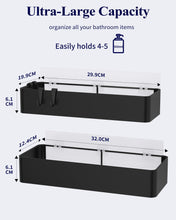 Load image into Gallery viewer, 2 Pack Rustproof Shower Caddy - 2 Shelves, Drill-Free &amp; Quick-Dry Shower Organizer, Rustproof Bathroom Shelves with 4 Hooks, Large, Black