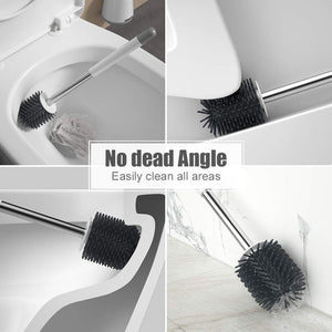 Silicone Toilet Brushes & Holders, Deep Cleaner, Toilet Brush with Quick Drying Holder Set for Bathroom