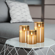 Load image into Gallery viewer, Glass Gold Real Wax LED Candles Flickering with Remote &amp; Timer - Fake Candles Flickering Light, Battery Candles Set of 3, Festival, Room Decor, Home Decor