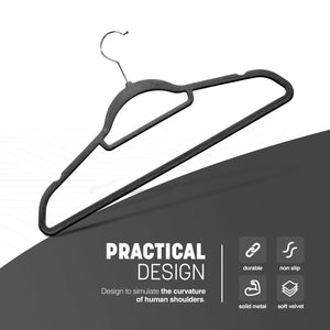Velvet Hangers 20 Pack - Non-Slip Clothes Hangers with Tie Bar & 360° Hook - Durable & Sturdy, Space-Saving Wardrobe Organisers for Suits, Jackets & Clothes- Home Storage Solution (Grey)