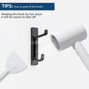 Self Adhesive Hooks, Extra Sticky and Strong, Hanging up to 6KG, Heavy Duty Stick on, No-Nail Hook for Back of Door, Black, 4 Pack