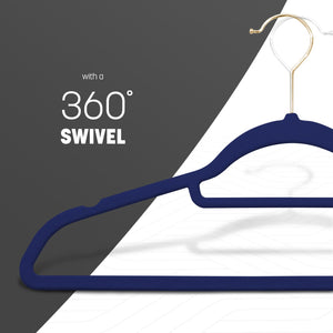 Velvet Hangers 20 Pack - Non-Slip Clothes Hangers with Tie Bar & 360° Hook - Durable & Sturdy, Space-Saving Wardrobe Organisers for Suits, Jackets & Clothes- Home Storage Solution (Grey)