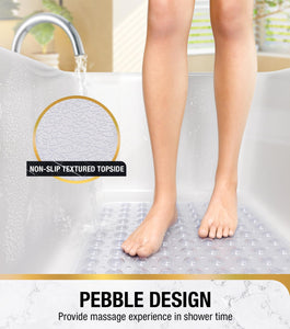 Non Slip Bath Mat for Tub, 101 x 40cm Extra Long Shower Mat Anti Mould, Machine Washable Bathroom Bathtub Mat with Suction Cups and Drain Holes, Soft on Feet, Clear