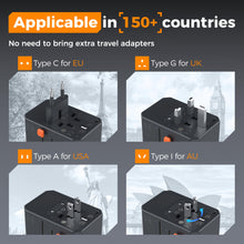 Load image into Gallery viewer, Universal Travel Adapter Worldwide with 2 USB C and 2 USB A Ports, Universal Plug Adaptor UK to World, International Adapter for EU, USA, UK, Australia, Thailand etc. not a Voltage Converter