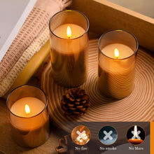 Load image into Gallery viewer, Glass Gold Real Wax LED Candles Flickering with Remote &amp; Timer - Fake Candles Flickering Light, Battery Candles Set of 3, Festival, Room Decor, Home Decor
