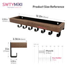 Load image into Gallery viewer, SWTYMIKI Key Holder with Wood Tray and 6 Hooks, Wall Mounted Key Racks, Key Hangers Home Decor Key Rack Mail Organizer for Hallway, Entryway, Bedroom, Mudroom, Office