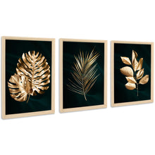 Load image into Gallery viewer, 3 Panels Wooden Framed Navy Blue White Gold Marble Canvas Wall Art Painting on Canvas Print Picture for Living Room Hallway Stairs Bedroom Bathroom Wall Decor Ready To Hang 90x40cm(12&quot;x16&quot;x3pcs)