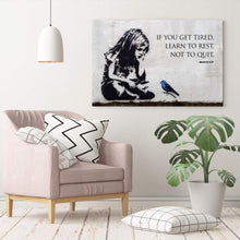 Load image into Gallery viewer, CanvasArtShop BANKSY GIRL BLUE BIRD QUOTE FRAMED CANVAS WALL ART PRINT ARTWORK GRAFFITI (8in x 12in / 20cm x 30cm)