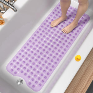 Non Slip Bath Mat for Tub, 101 x 40cm Extra Long Shower Mat Anti Mould, Machine Washable Bathroom Bathtub Mat with Suction Cups and Drain Holes, Soft on Feet, Clear