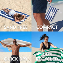 Load image into Gallery viewer, Beach Towel - Quick Dry, Sand Free - Compact, Lightweight - 100% Recycled - Includes Bag - Cabana - Whitsunday Blue - Large (160x90cm, 63x35)