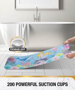 Non Slip Bath Mat for Tub, 101 x 40cm Extra Long Shower Mat Anti Mould, Machine Washable Bathroom Bathtub Mat with Suction Cups and Drain Holes, Soft on Feet, Clear