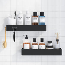 Load image into Gallery viewer, 2 Pack Rustproof Shower Caddy - 2 Shelves, Drill-Free &amp; Quick-Dry Shower Organizer, Rustproof Bathroom Shelves with 4 Hooks, Large, Black